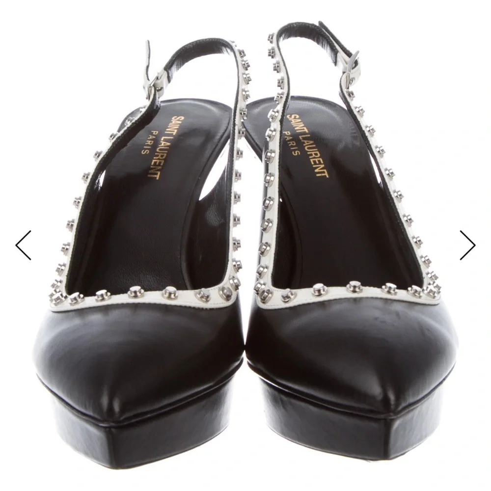 Never worn, Saint Laurent Black and Silver Studded Heels with box size 9.5 - Picture 4 of 11